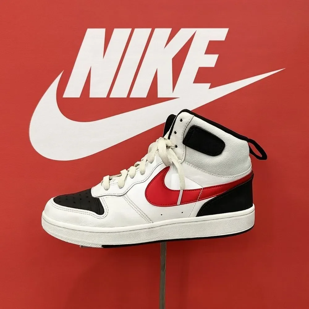 Nike Big Kids Court Borough Mid 2 Red Black White Sneakers 6Y